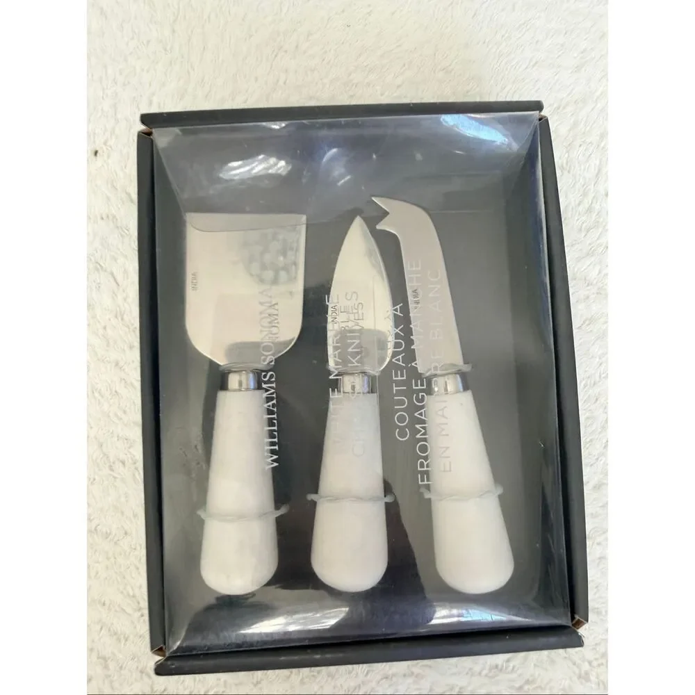 Williams Sonoma White Marble Cheese Knife Set of 3 Stainless Steel Serving Knive
